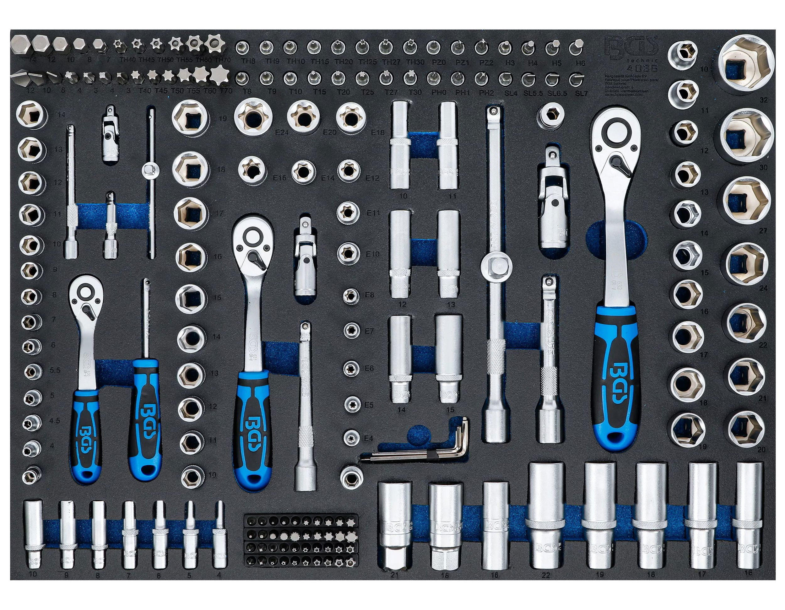 BGS Technic 9-4036 1/4", 3/8", 1/2"-os dugókulcs, rátűzőkulcs és bitkészlet, 192 részes termék fő termékképe