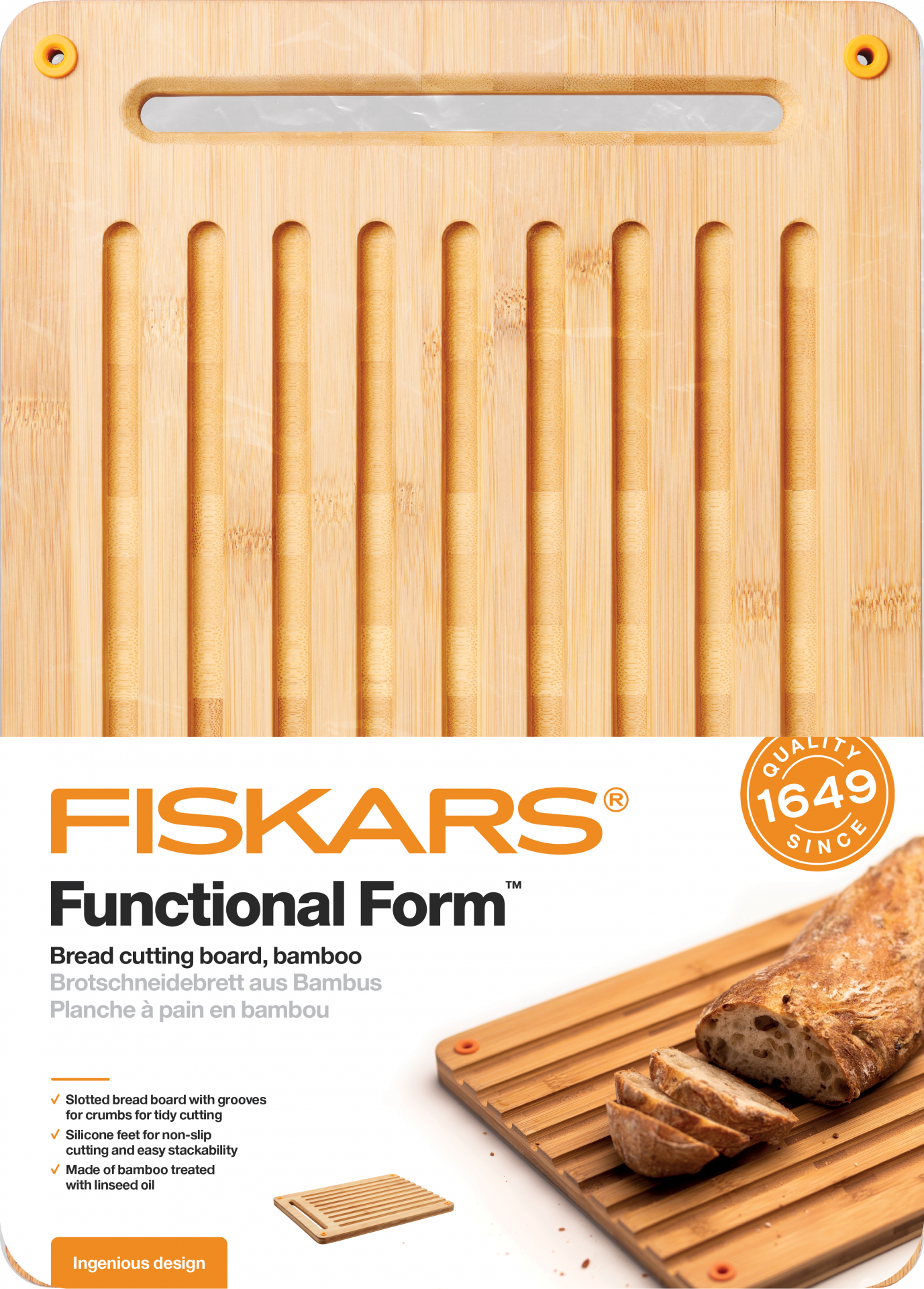 Fiskars Functional Form™ bambusz kenyérvágó deszka termék fő termékképe